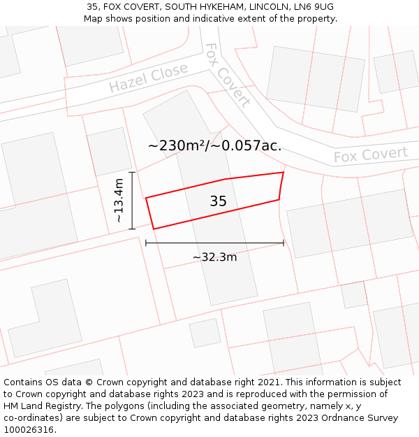 35, FOX COVERT, SOUTH HYKEHAM, LINCOLN, LN6 9UG: Plot and title map