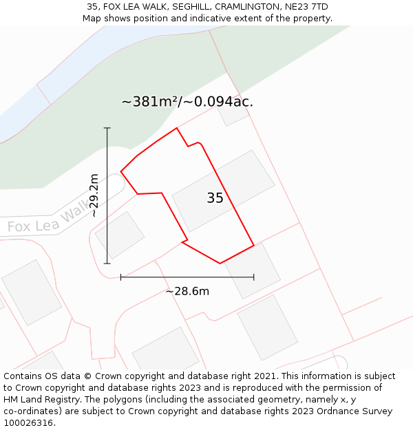35, FOX LEA WALK, SEGHILL, CRAMLINGTON, NE23 7TD: Plot and title map