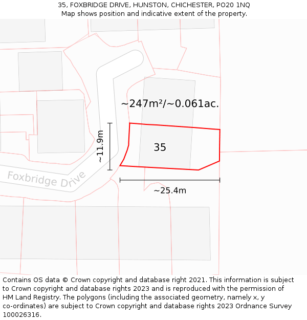 35, FOXBRIDGE DRIVE, HUNSTON, CHICHESTER, PO20 1NQ: Plot and title map