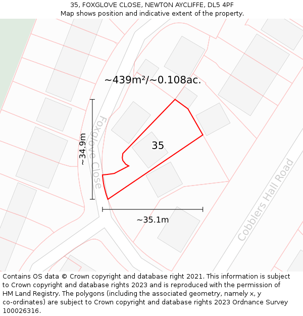 35, FOXGLOVE CLOSE, NEWTON AYCLIFFE, DL5 4PF: Plot and title map