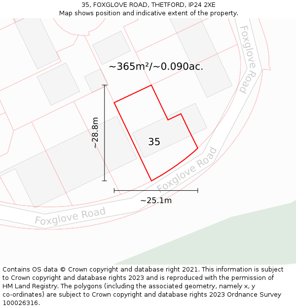 35, FOXGLOVE ROAD, THETFORD, IP24 2XE: Plot and title map