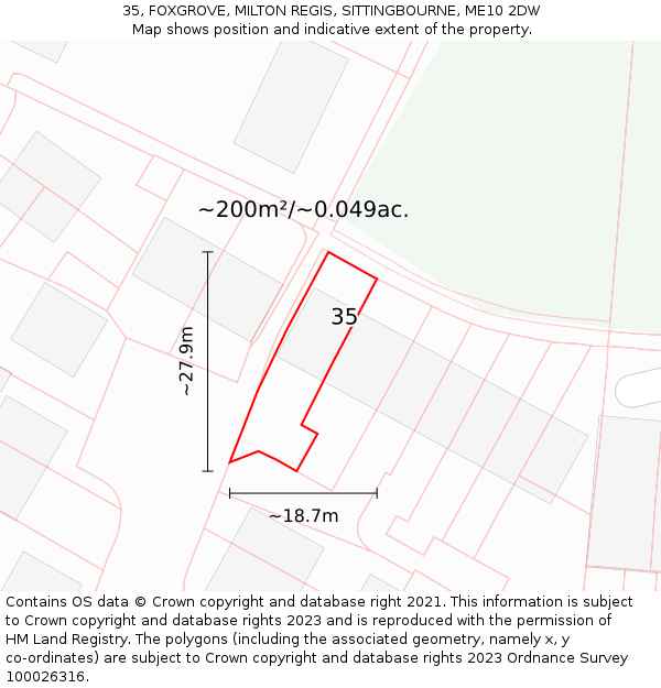 35, FOXGROVE, MILTON REGIS, SITTINGBOURNE, ME10 2DW: Plot and title map