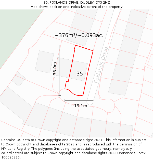 35, FOXLANDS DRIVE, DUDLEY, DY3 2HZ: Plot and title map