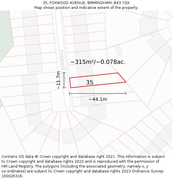 35, FOXWOOD AVENUE, BIRMINGHAM, B43 7QX: Plot and title map