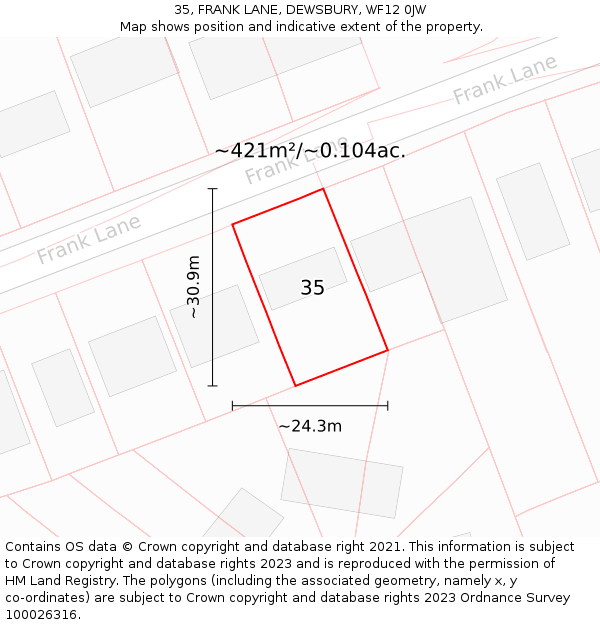 35, FRANK LANE, DEWSBURY, WF12 0JW: Plot and title map