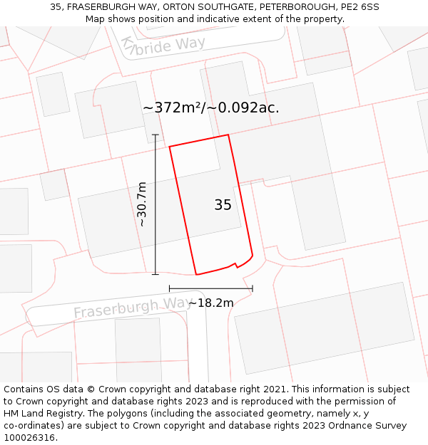 35, FRASERBURGH WAY, ORTON SOUTHGATE, PETERBOROUGH, PE2 6SS: Plot and title map