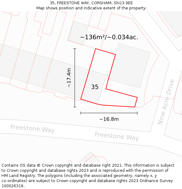 35, FREESTONE WAY, CORSHAM, SN13 9EE: Plot and title map