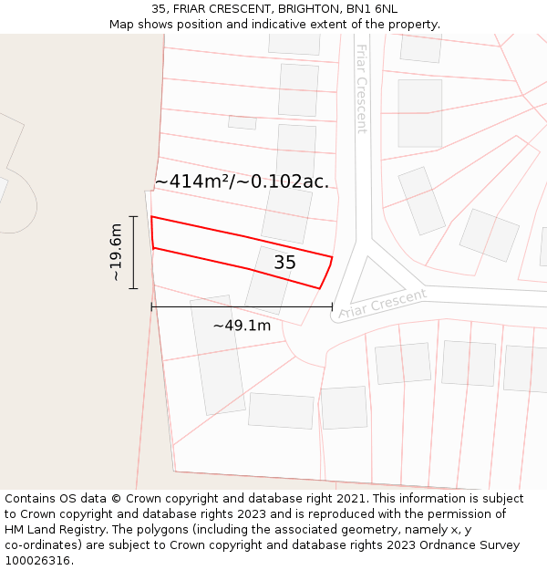 35, FRIAR CRESCENT, BRIGHTON, BN1 6NL: Plot and title map
