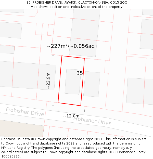 35, FROBISHER DRIVE, JAYWICK, CLACTON-ON-SEA, CO15 2QQ: Plot and title map