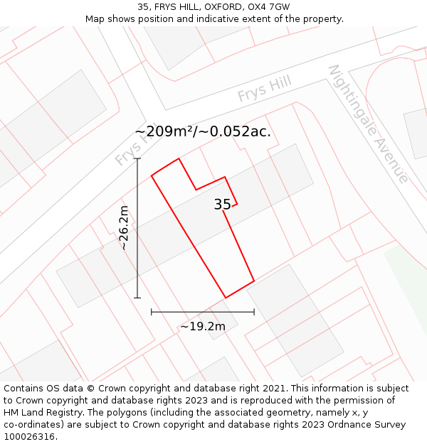 35, FRYS HILL, OXFORD, OX4 7GW: Plot and title map