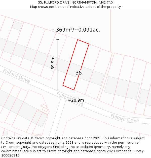 35, FULFORD DRIVE, NORTHAMPTON, NN2 7NX: Plot and title map