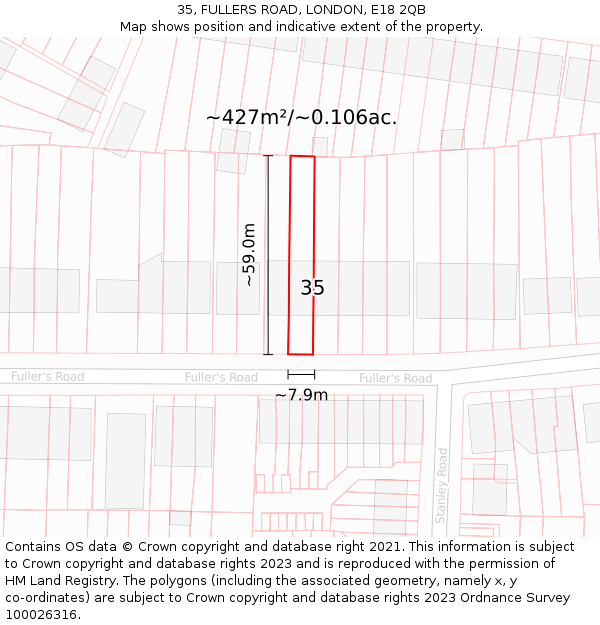 35, FULLERS ROAD, LONDON, E18 2QB: Plot and title map