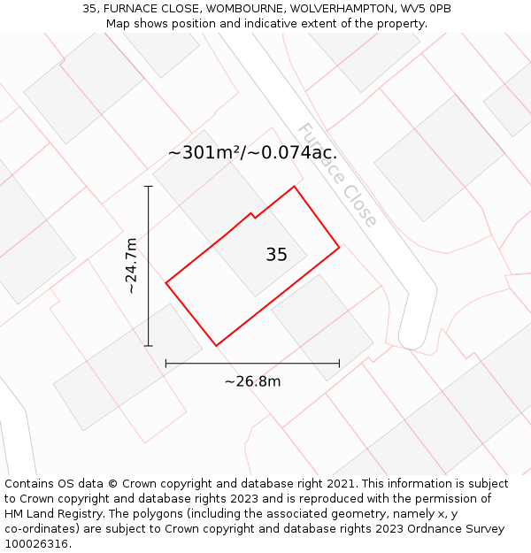 35, FURNACE CLOSE, WOMBOURNE, WOLVERHAMPTON, WV5 0PB: Plot and title map