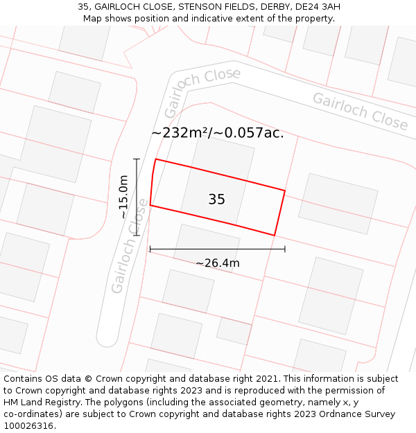 35, GAIRLOCH CLOSE, STENSON FIELDS, DERBY, DE24 3AH: Plot and title map