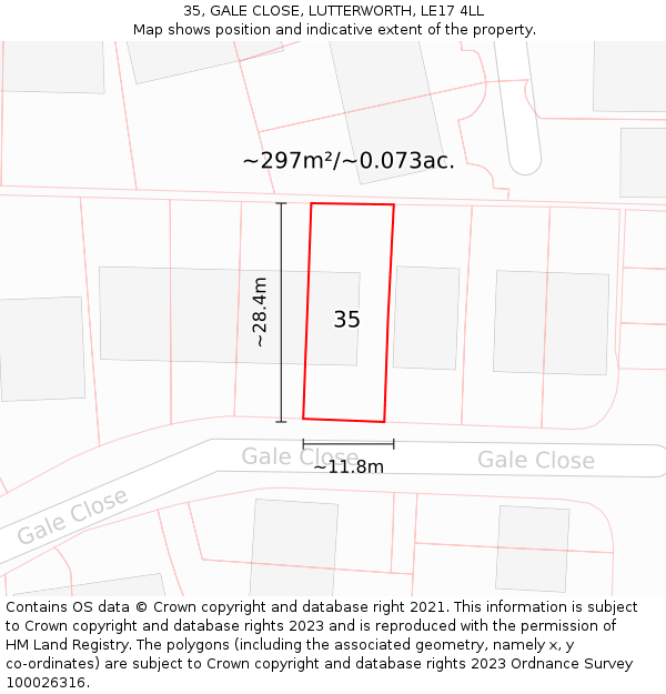 35, GALE CLOSE, LUTTERWORTH, LE17 4LL: Plot and title map