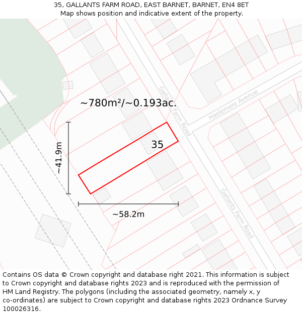 35, GALLANTS FARM ROAD, EAST BARNET, BARNET, EN4 8ET: Plot and title map