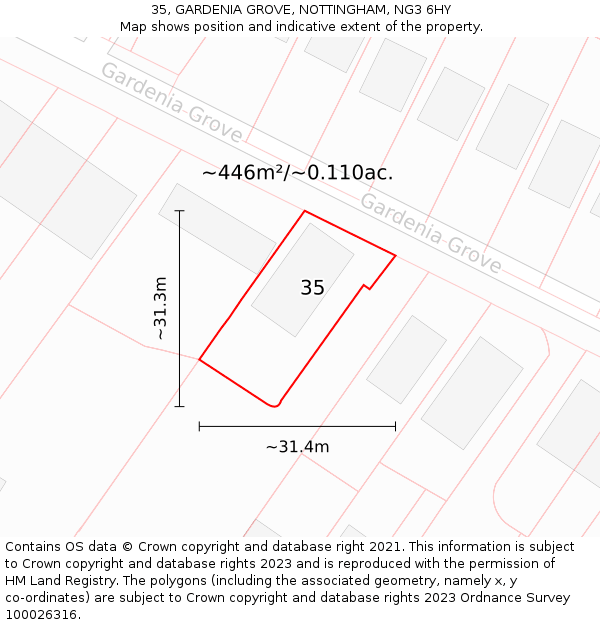 35, GARDENIA GROVE, NOTTINGHAM, NG3 6HY: Plot and title map