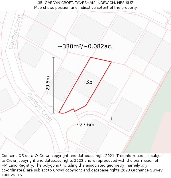 35, GARDYN CROFT, TAVERHAM, NORWICH, NR8 6UZ: Plot and title map