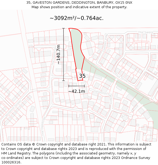 35, GAVESTON GARDENS, DEDDINGTON, BANBURY, OX15 0NX: Plot and title map
