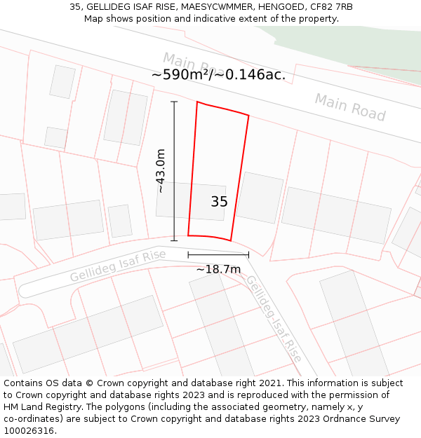 35, GELLIDEG ISAF RISE, MAESYCWMMER, HENGOED, CF82 7RB: Plot and title map