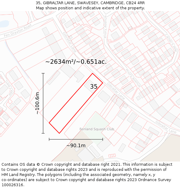 35, GIBRALTAR LANE, SWAVESEY, CAMBRIDGE, CB24 4RR: Plot and title map