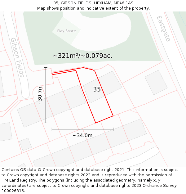 35, GIBSON FIELDS, HEXHAM, NE46 1AS: Plot and title map