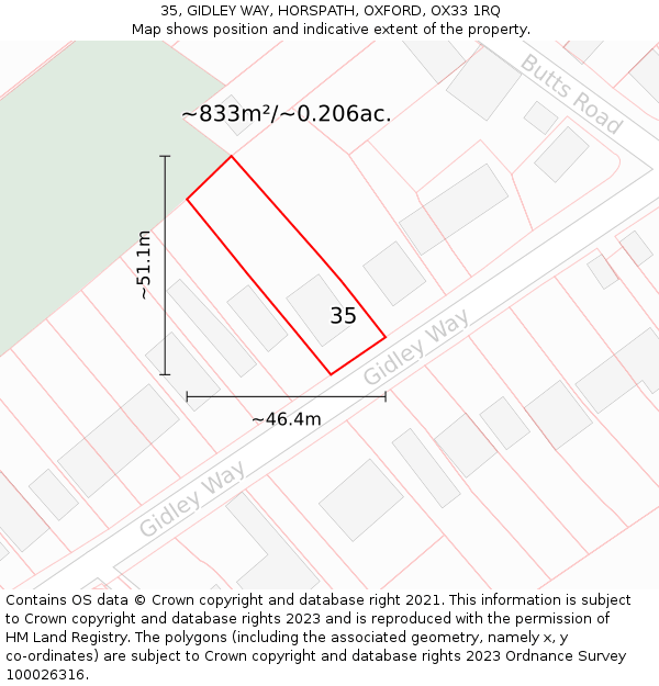 35, GIDLEY WAY, HORSPATH, OXFORD, OX33 1RQ: Plot and title map