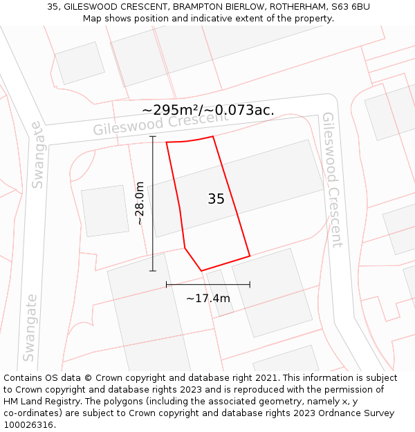 35, GILESWOOD CRESCENT, BRAMPTON BIERLOW, ROTHERHAM, S63 6BU: Plot and title map