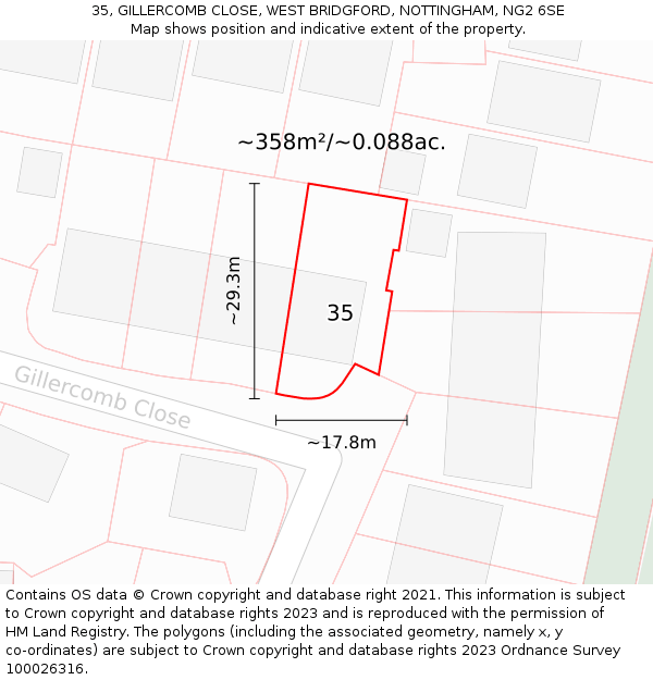 35, GILLERCOMB CLOSE, WEST BRIDGFORD, NOTTINGHAM, NG2 6SE: Plot and title map