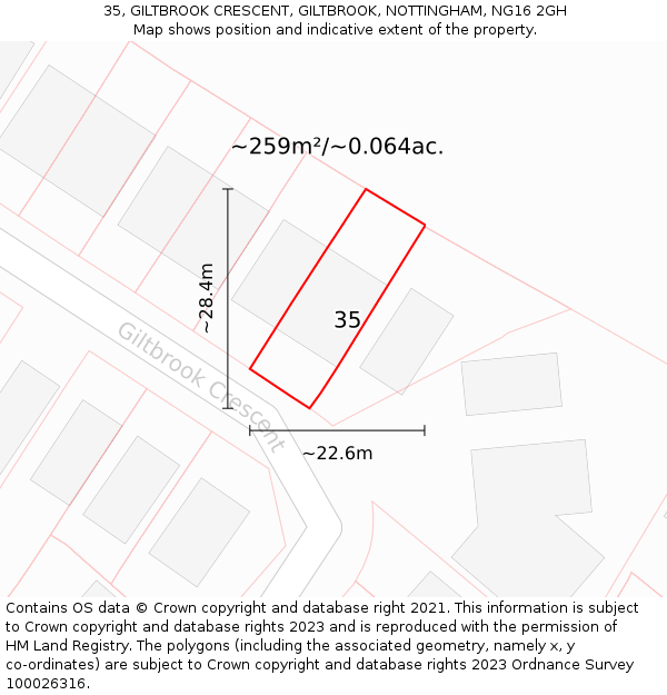 35, GILTBROOK CRESCENT, GILTBROOK, NOTTINGHAM, NG16 2GH: Plot and title map