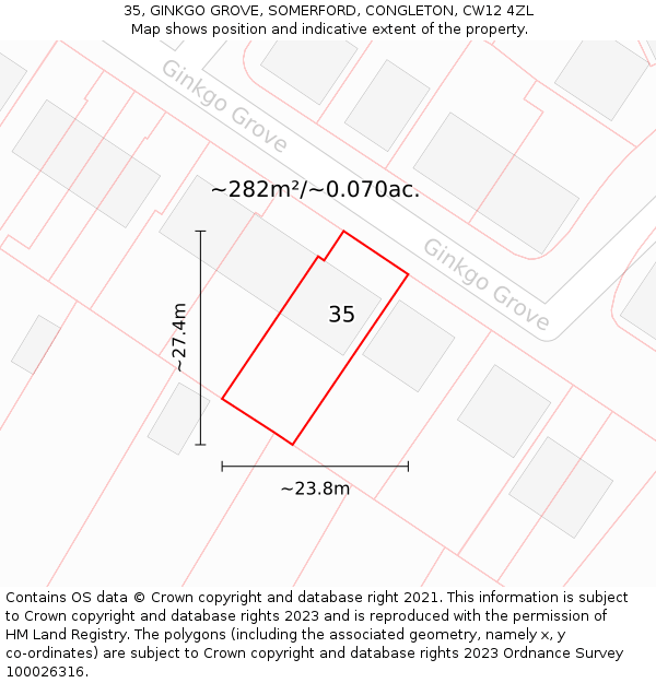 35, GINKGO GROVE, SOMERFORD, CONGLETON, CW12 4ZL: Plot and title map