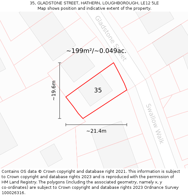 35, GLADSTONE STREET, HATHERN, LOUGHBOROUGH, LE12 5LE: Plot and title map