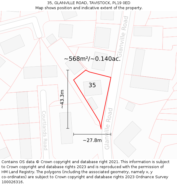 35, GLANVILLE ROAD, TAVISTOCK, PL19 0ED: Plot and title map