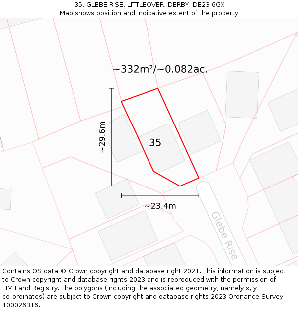 35, GLEBE RISE, LITTLEOVER, DERBY, DE23 6GX: Plot and title map