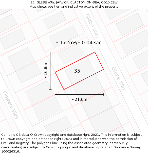 35, GLEBE WAY, JAYWICK, CLACTON-ON-SEA, CO15 2EW: Plot and title map