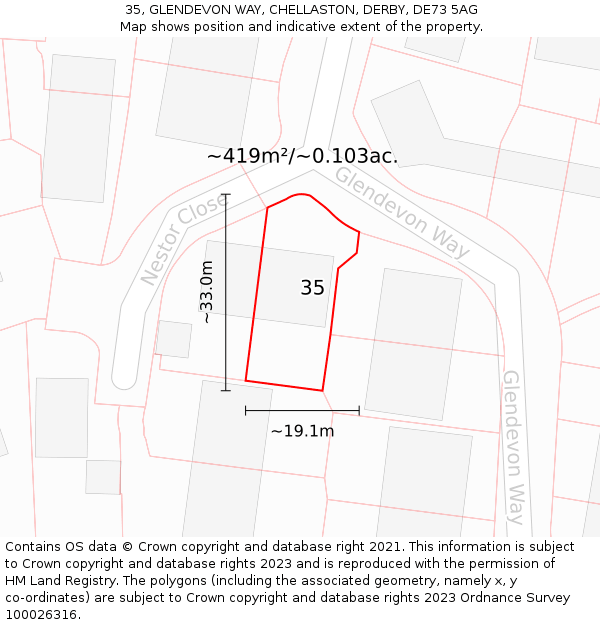 35, GLENDEVON WAY, CHELLASTON, DERBY, DE73 5AG: Plot and title map