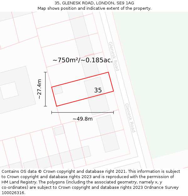 35, GLENESK ROAD, LONDON, SE9 1AG: Plot and title map