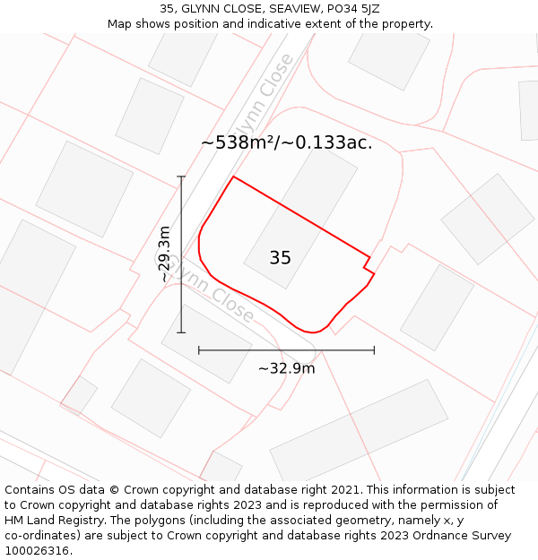 35, GLYNN CLOSE, SEAVIEW, PO34 5JZ: Plot and title map