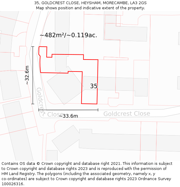 35, GOLDCREST CLOSE, HEYSHAM, MORECAMBE, LA3 2GS: Plot and title map