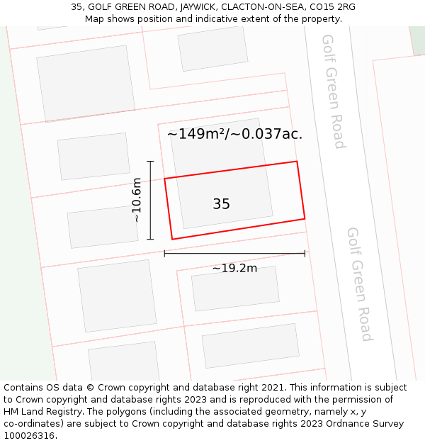 35, GOLF GREEN ROAD, JAYWICK, CLACTON-ON-SEA, CO15 2RG: Plot and title map