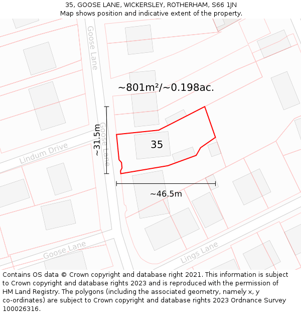 35, GOOSE LANE, WICKERSLEY, ROTHERHAM, S66 1JN: Plot and title map