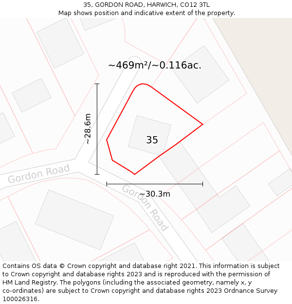 35, GORDON ROAD, HARWICH, CO12 3TL: Plot and title map