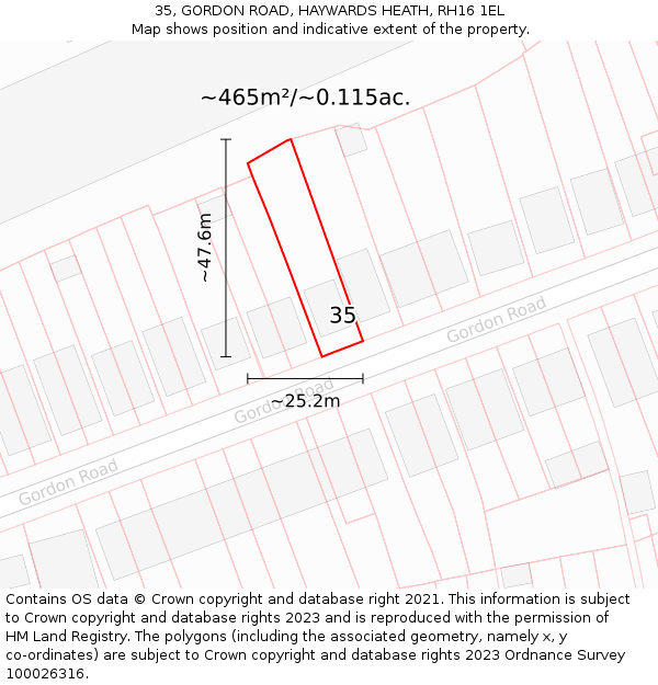 35, GORDON ROAD, HAYWARDS HEATH, RH16 1EL: Plot and title map