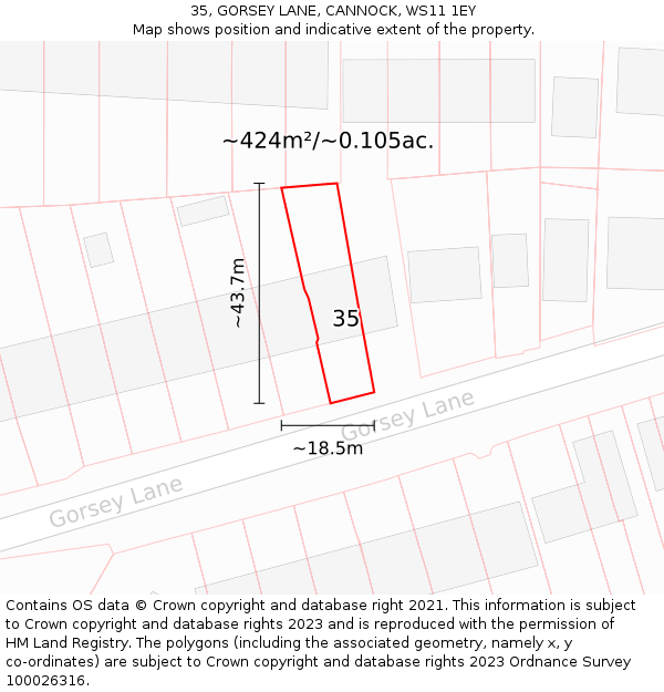 35, GORSEY LANE, CANNOCK, WS11 1EY: Plot and title map