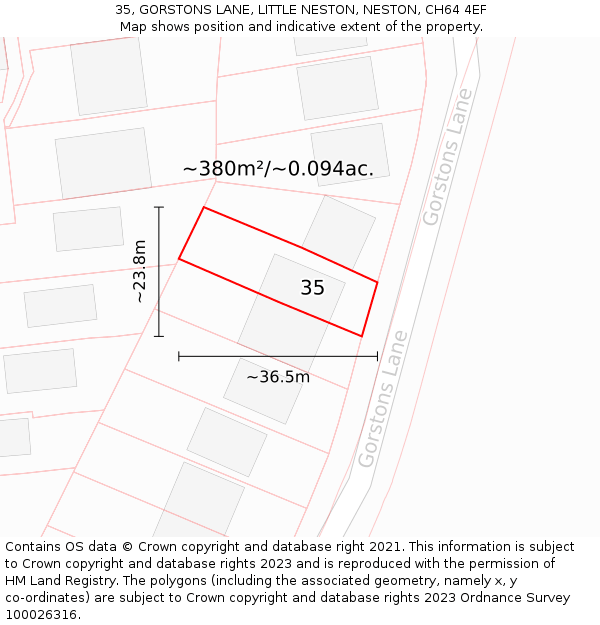 35, GORSTONS LANE, LITTLE NESTON, NESTON, CH64 4EF: Plot and title map