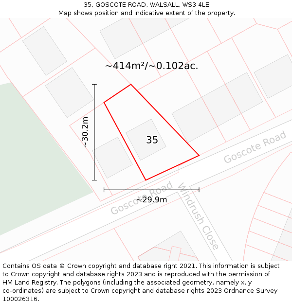 35, GOSCOTE ROAD, WALSALL, WS3 4LE: Plot and title map