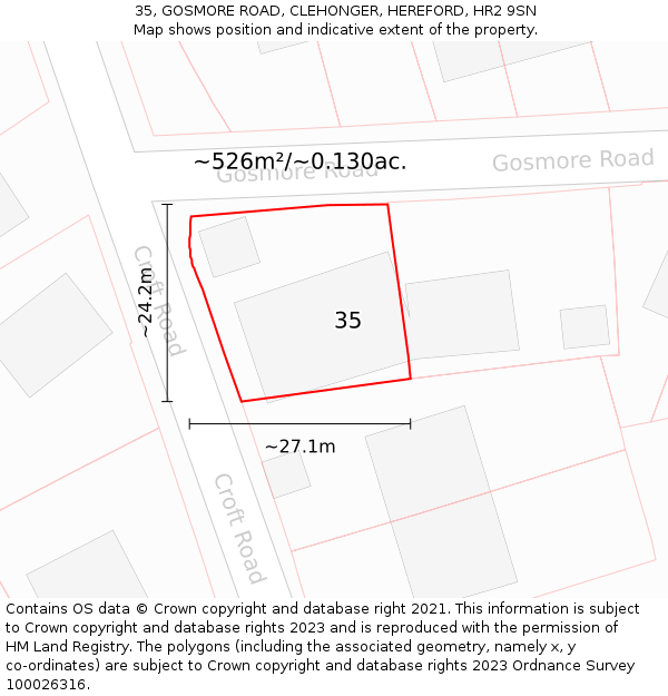 35, GOSMORE ROAD, CLEHONGER, HEREFORD, HR2 9SN: Plot and title map