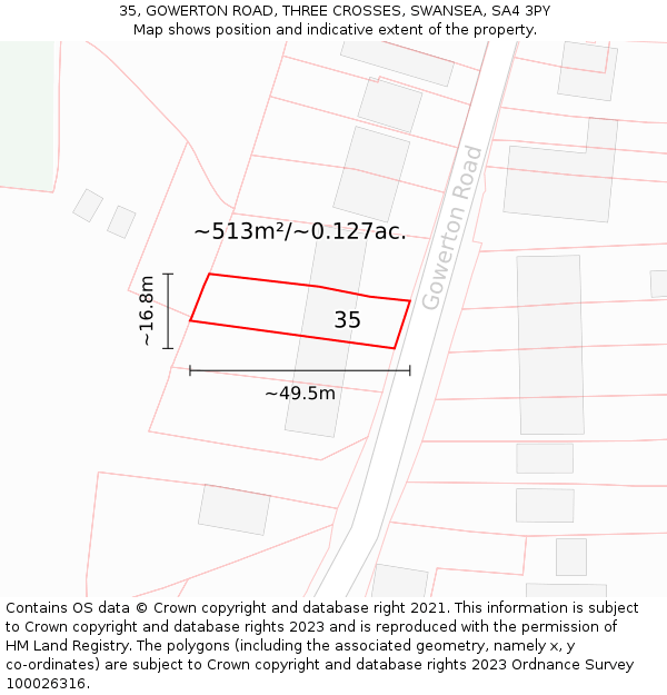 35, GOWERTON ROAD, THREE CROSSES, SWANSEA, SA4 3PY: Plot and title map