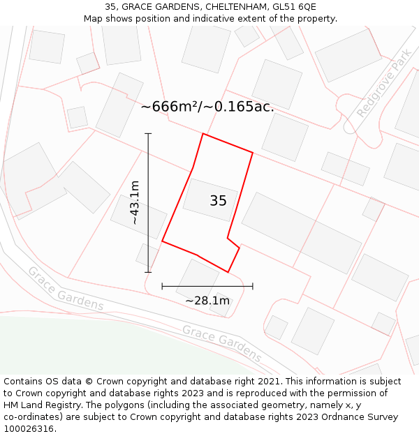 35, GRACE GARDENS, CHELTENHAM, GL51 6QE: Plot and title map