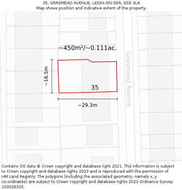 35, GRASMEAD AVENUE, LEIGH-ON-SEA, SS9 3LA: Plot and title map